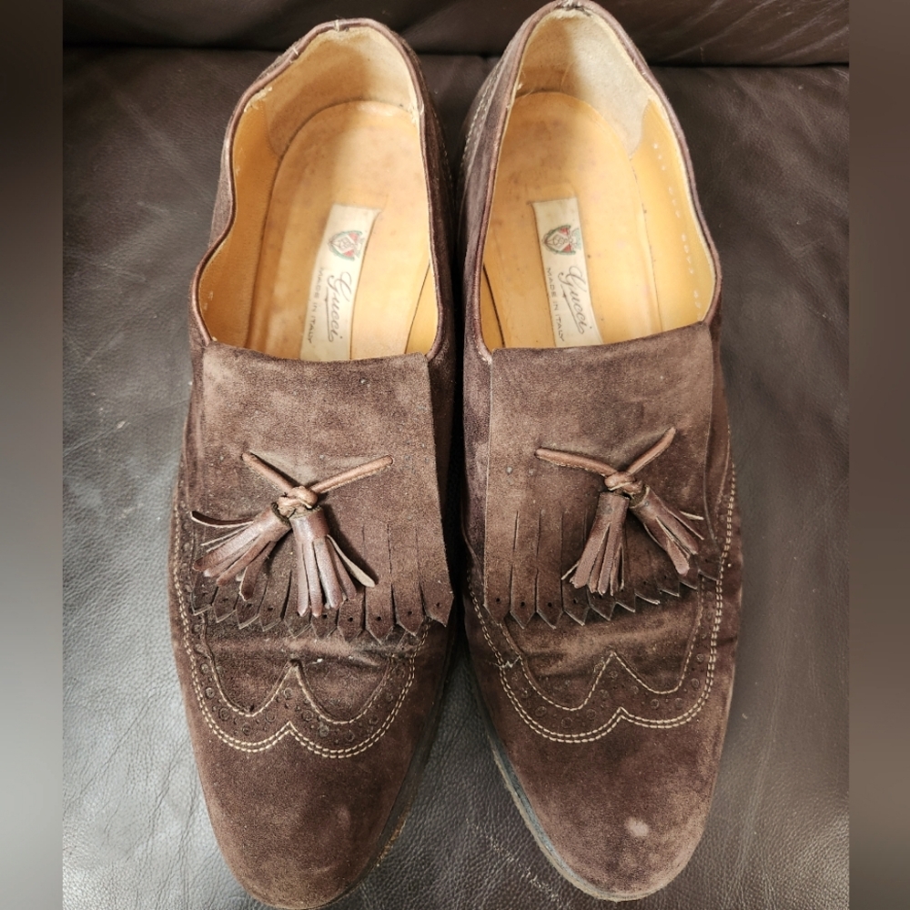 Brown GUCCI Suede Tassel Loafers